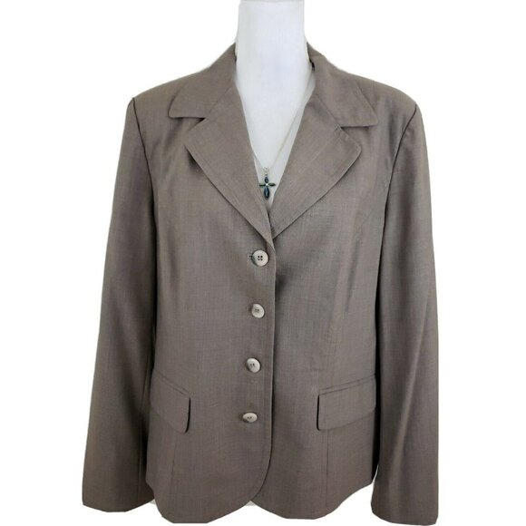 Talbots ~Woman Size 16~ Grey/Brown Blazer Jacket  Wool Blend Fully Lined. - Picture 1 of 12